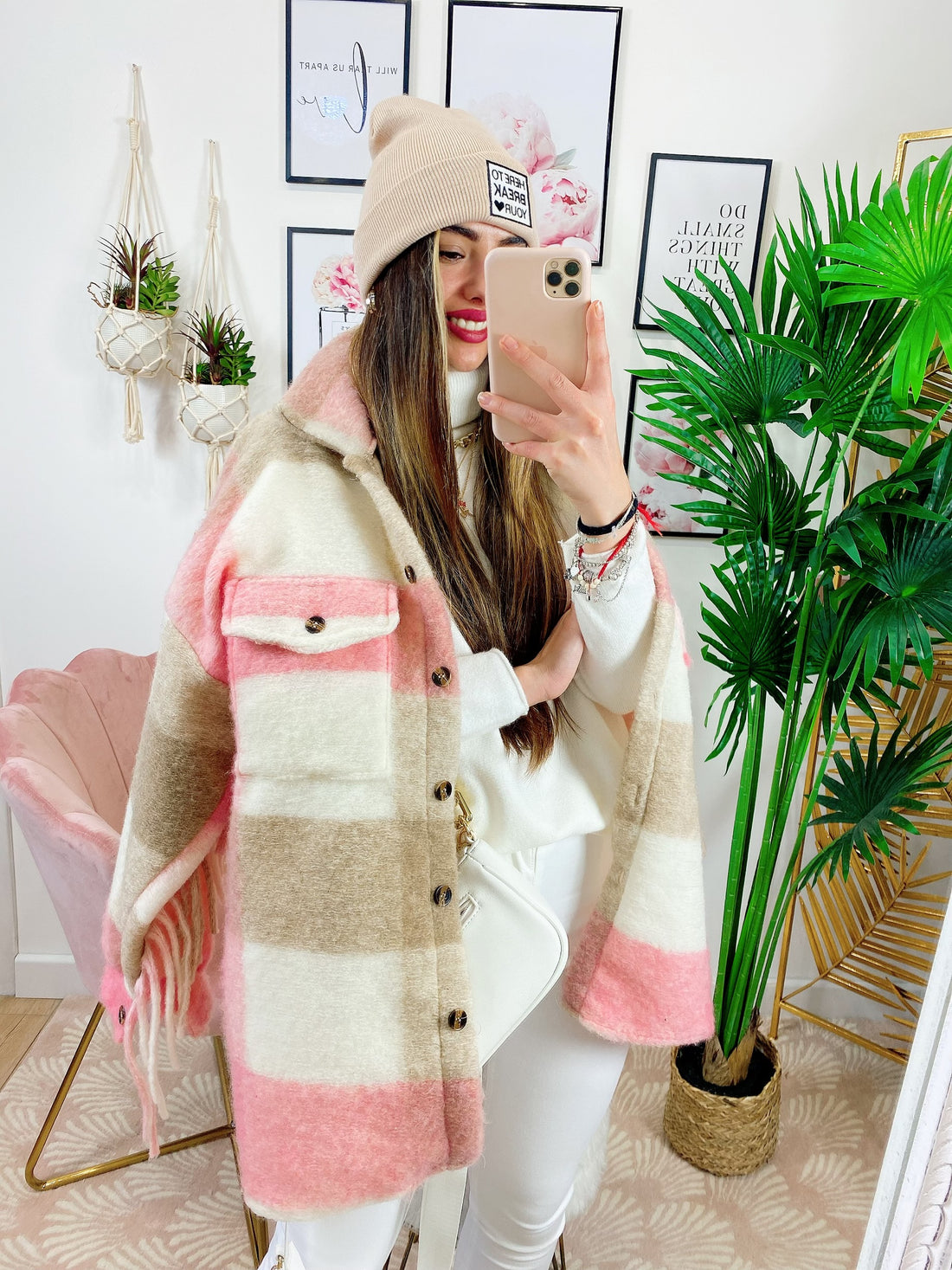 Giacca a quadri Rosa con frange - R.a. Boutique 