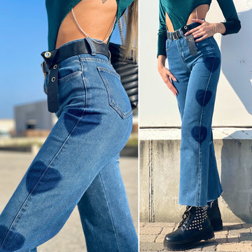 Jeans wide leg con cuori - R.a. Boutique 