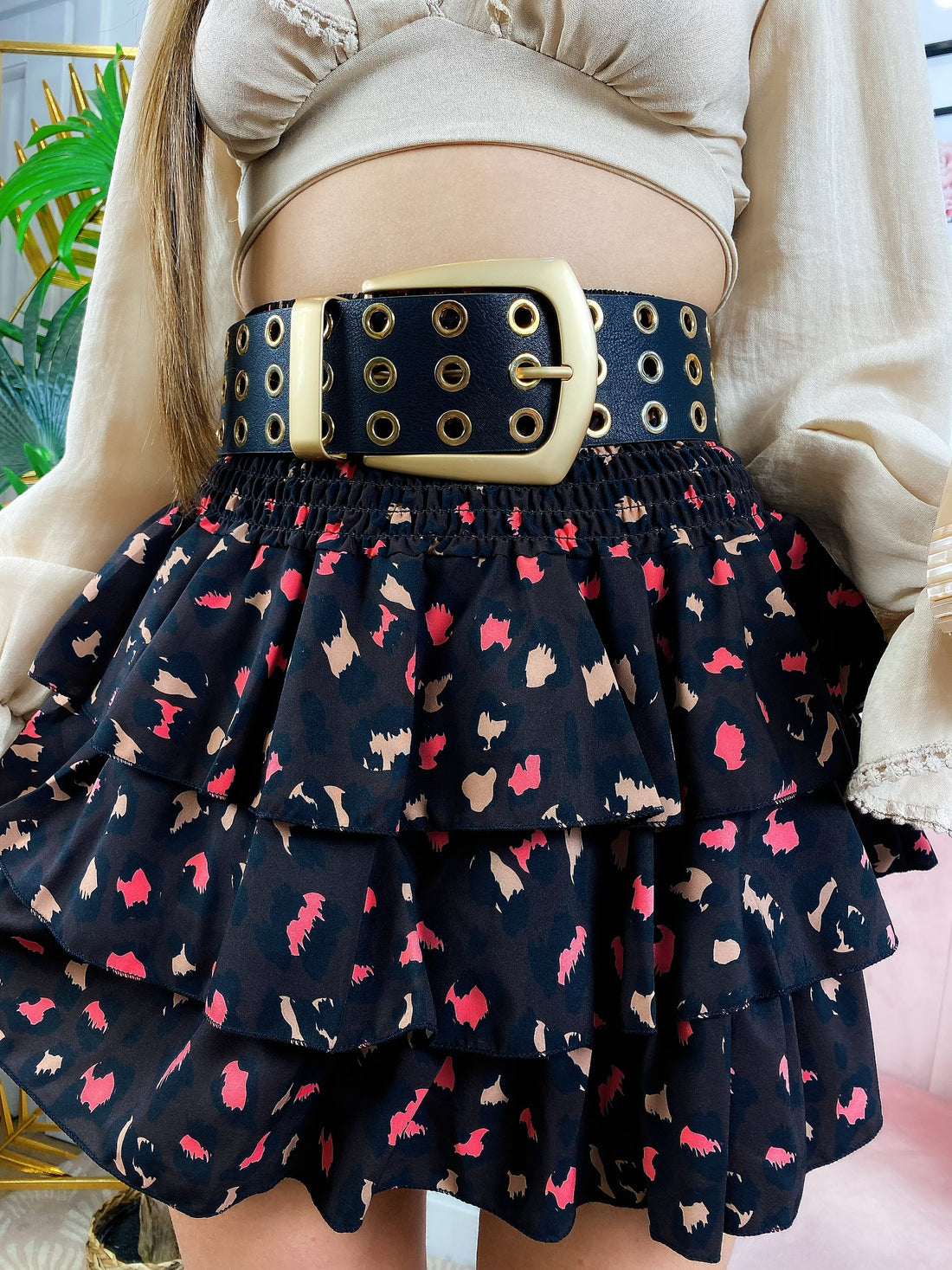 Gonna nera maculata dettagli Fuxia - R.a. Boutique 