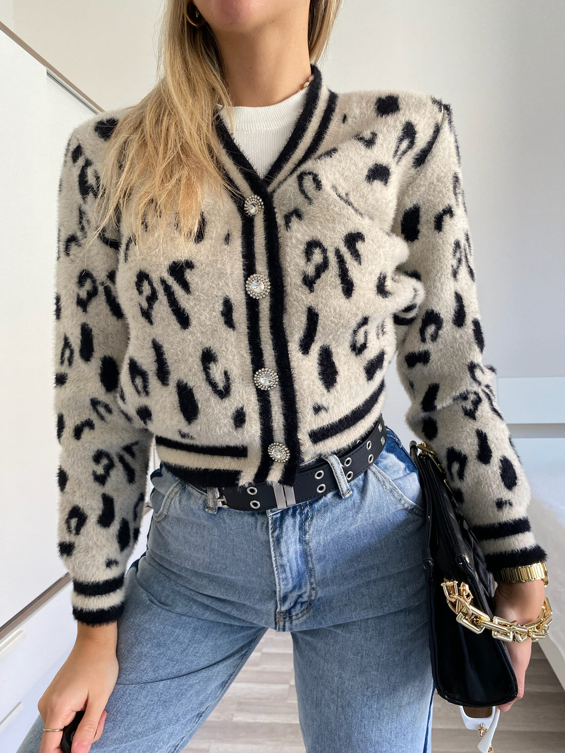 Cardigan animalier bianco nero - R.a. Boutique 