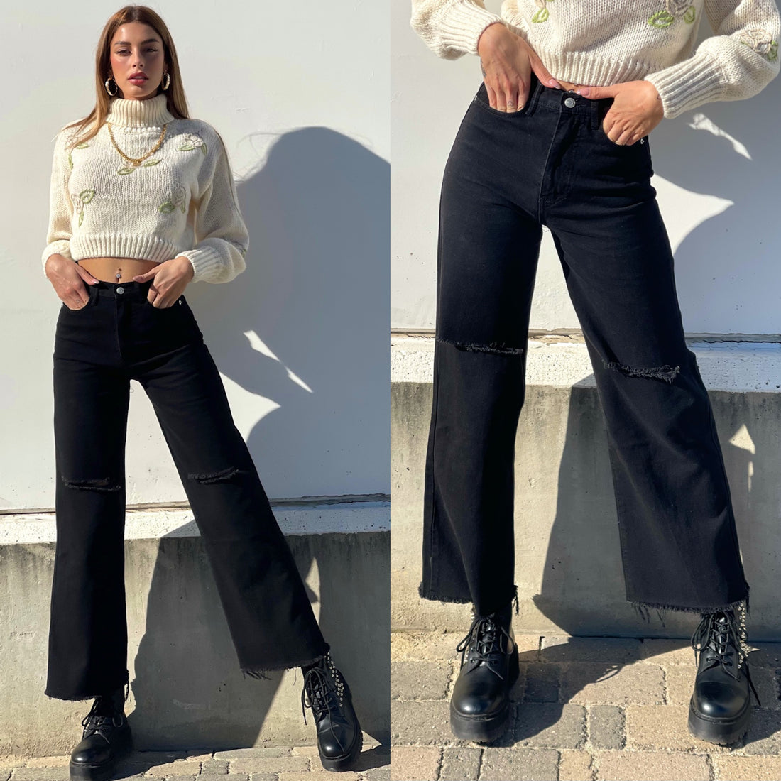 Jeans wide leg nero - R.a. Boutique 