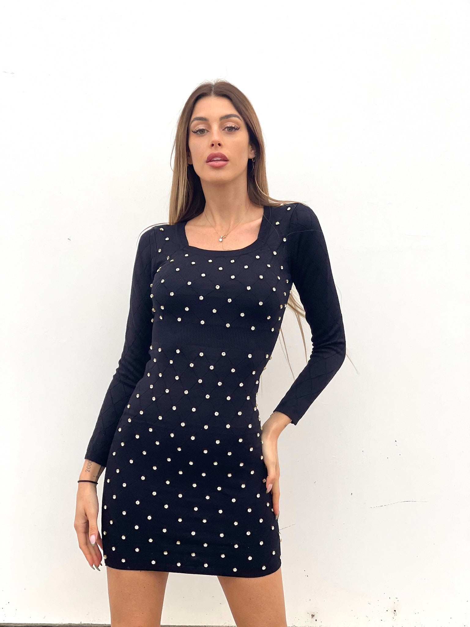 Abito in maglia con strass nero - R.a. Boutique 