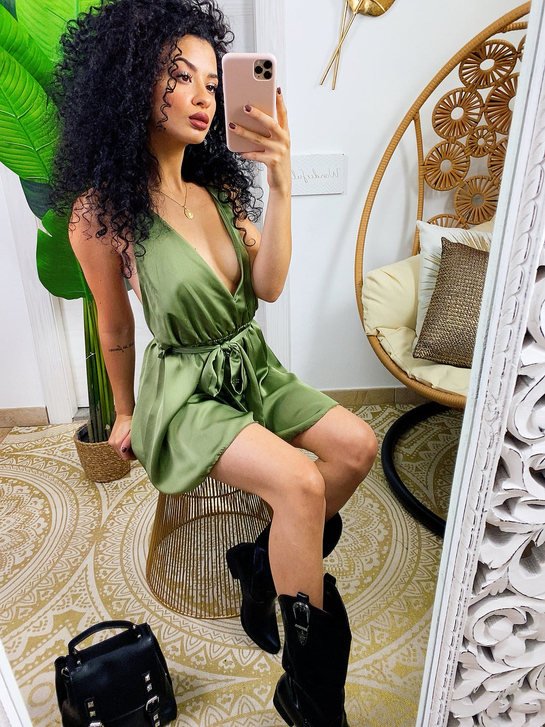 Tutina gioia satin verde militare - R.a. Boutique 