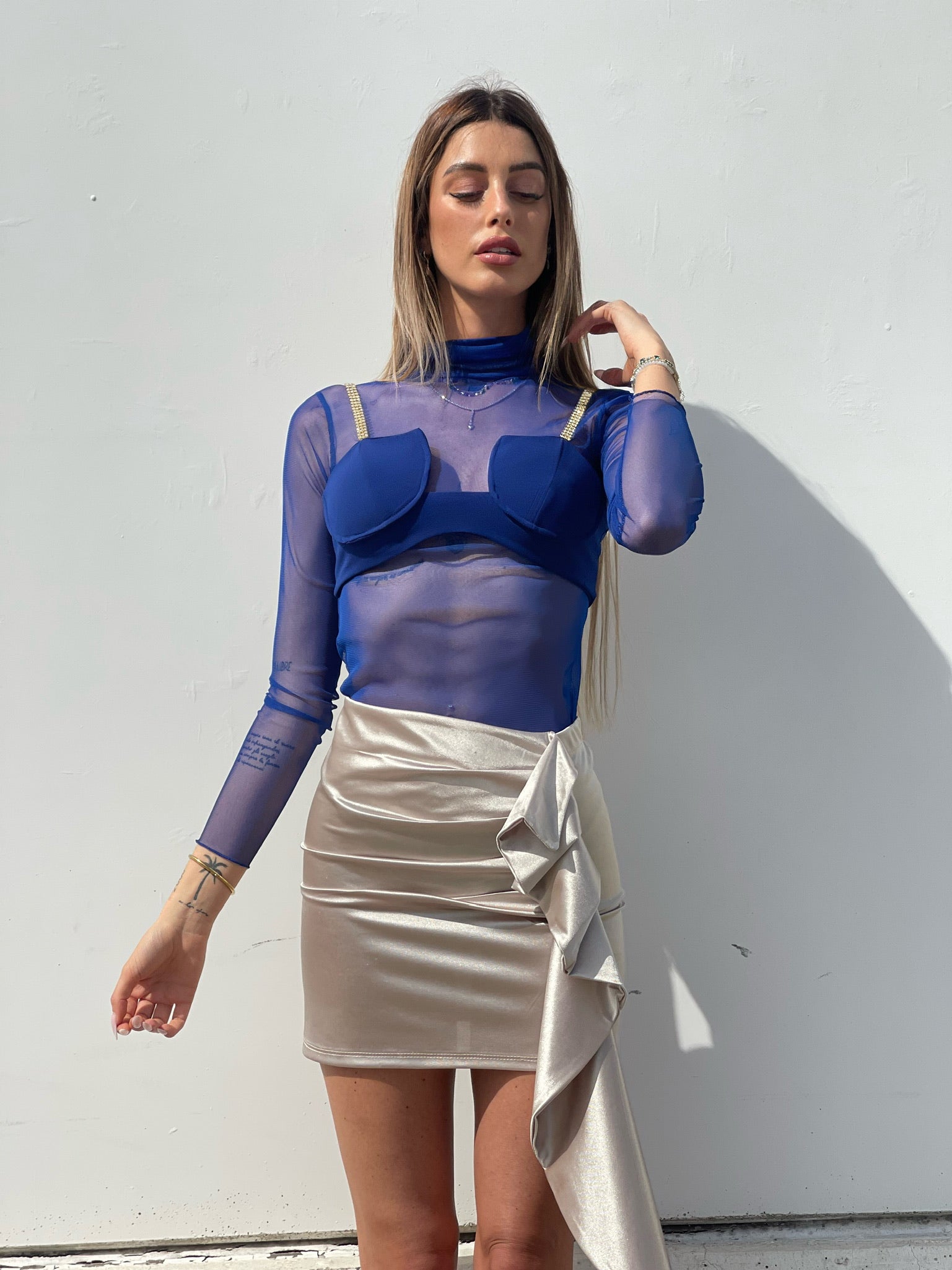 Camicia velata con corpino blu elettrico - R.a. Boutique 