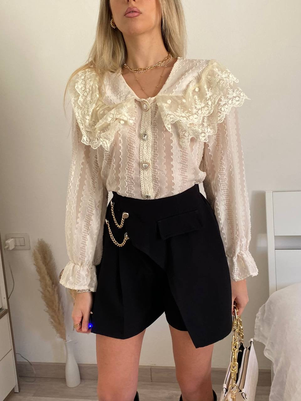 Gonna pantalone nero con catena - R.a. Boutique 