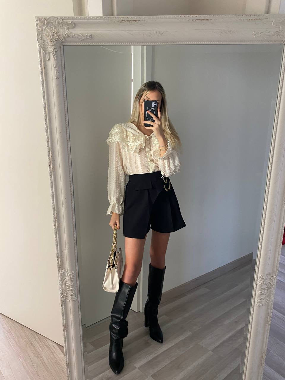 Gonna pantalone nero con catena - R.a. Boutique 