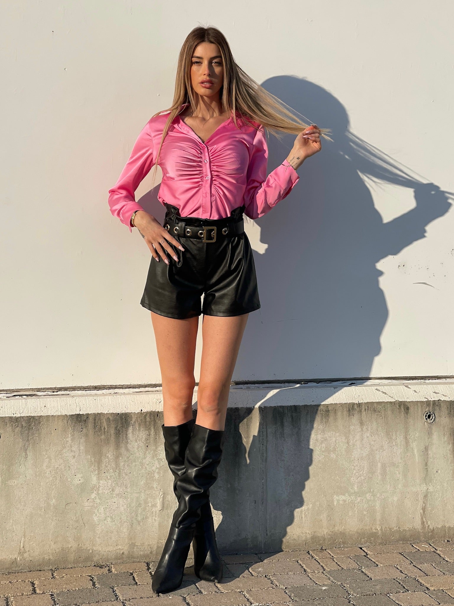 Camicia rosa barbie con arricciatura - R.a. Boutique 