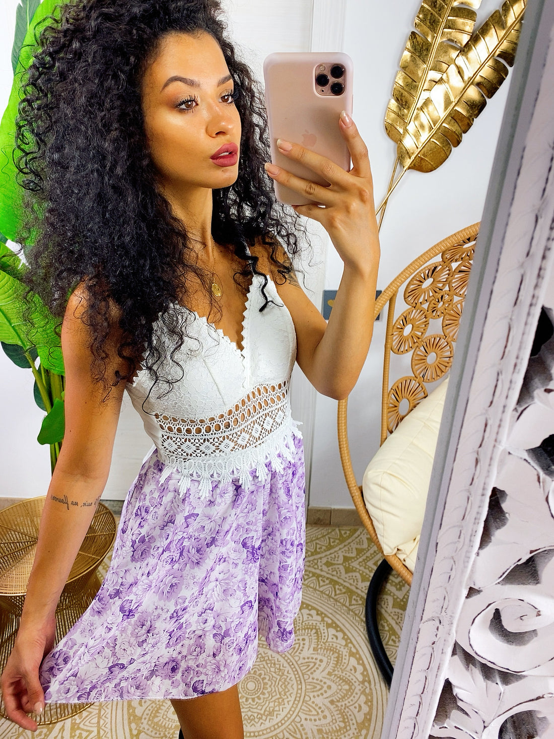 Tutina con pizzo e stampa lilla - R.a. Boutique 