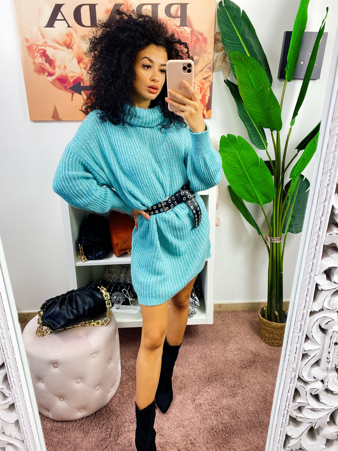 Abito in maglia collo alto verde acqua - R.a. Boutique 