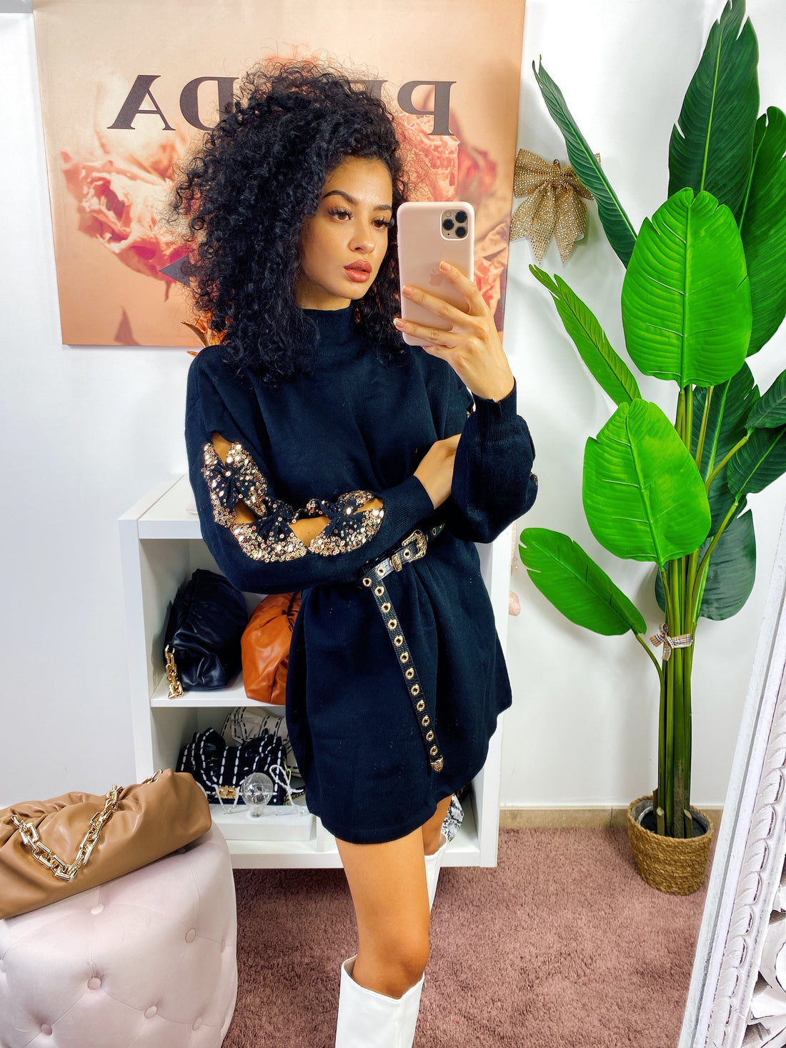 Abito in maglia con fiocchetti e paillettes - R.a. Boutique 