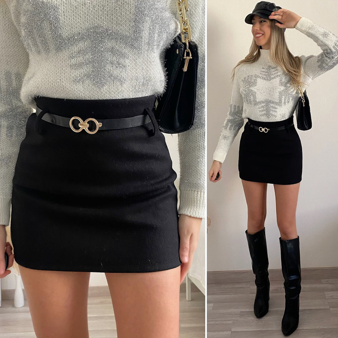 Gonna in tweed nera - R.a. Boutique 