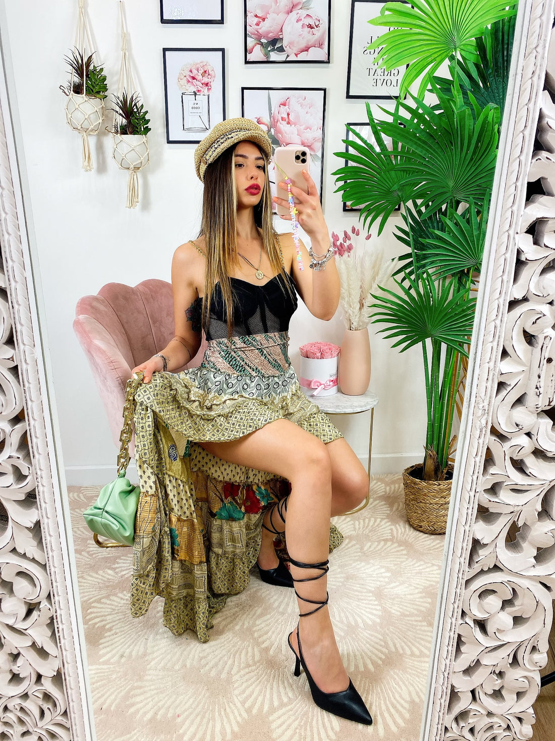 Gonna asimmetrica sfumature beige dettaglio bordeaux - R.a. Boutique 