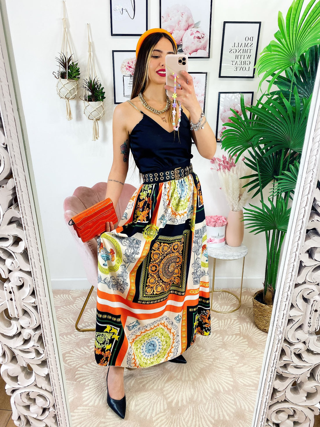 Gonna lunga dettaglio Arancio - R.a. Boutique 