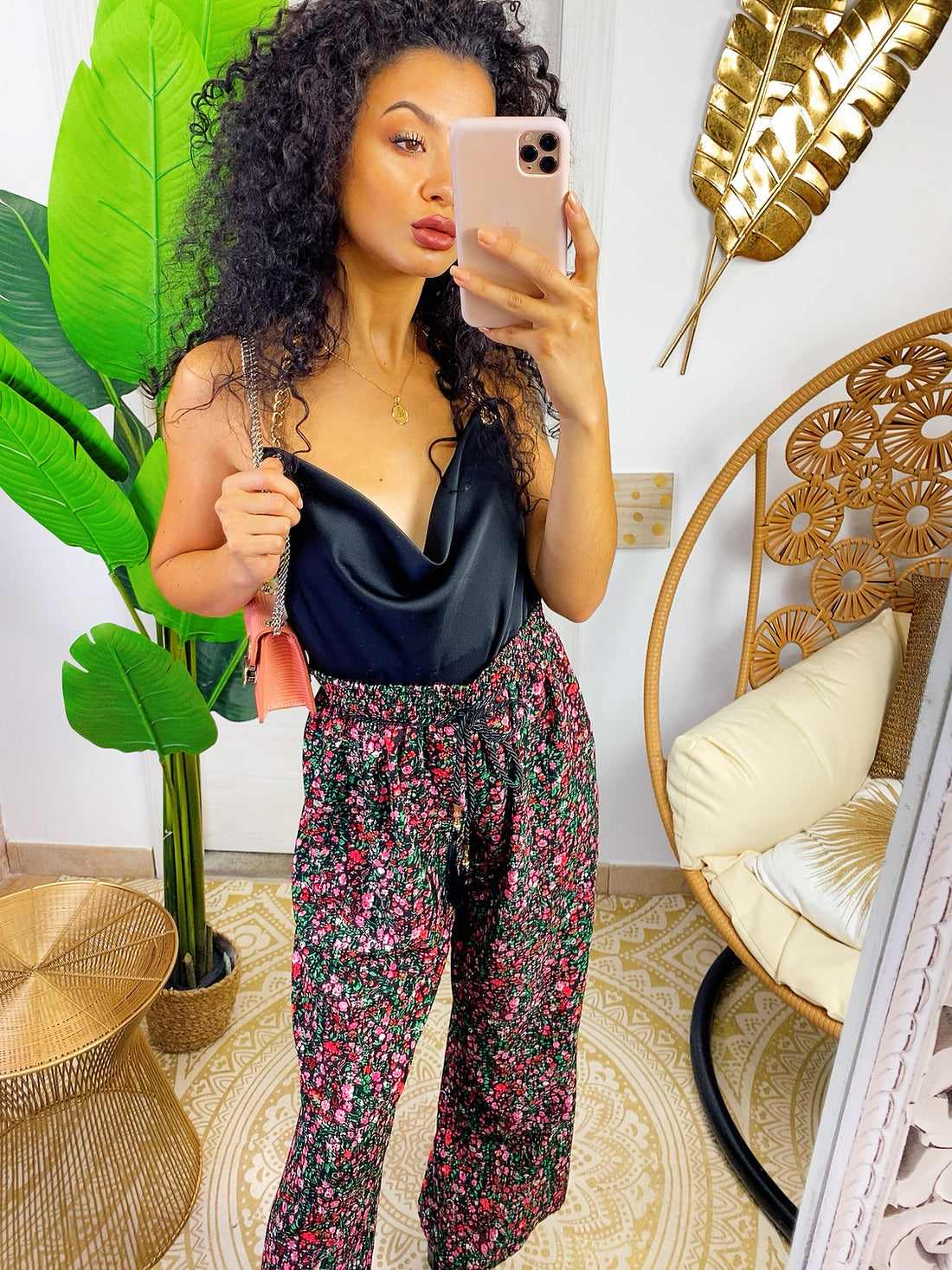 Pantalone con fiorellini e cinturina - R.a. Boutique 