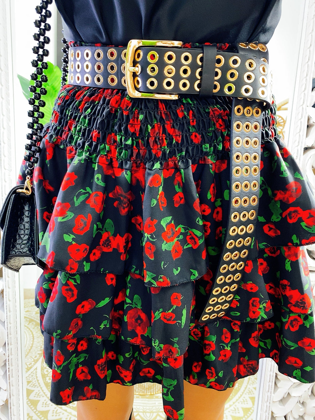 Gonna a fiori rossi con elastico - R.a. Boutique 