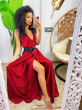 Abito in raso con maxi spacco rosso - R.a. Boutique 