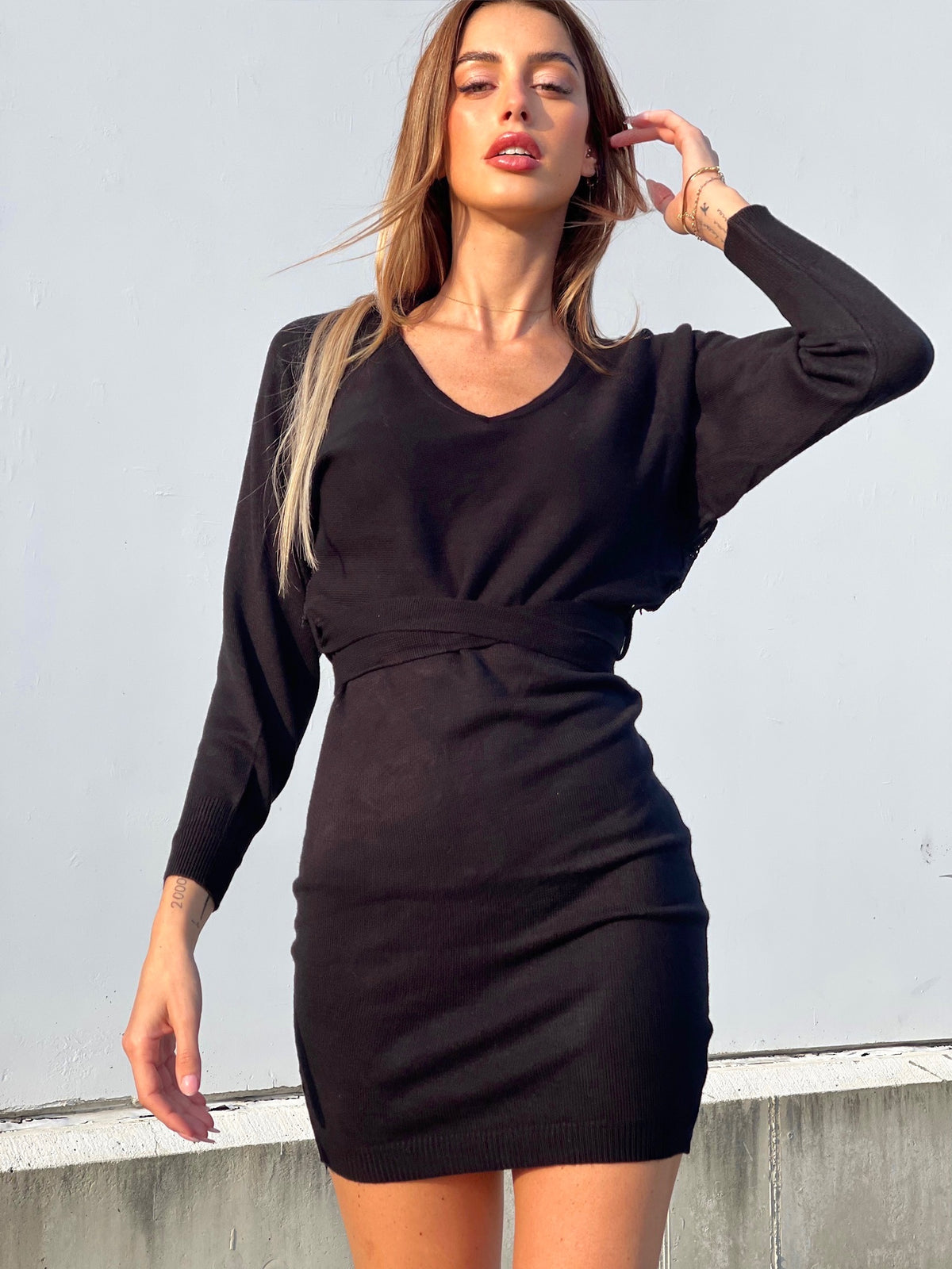 Vestido de punto con espalda descubierta - Negro - MUJER