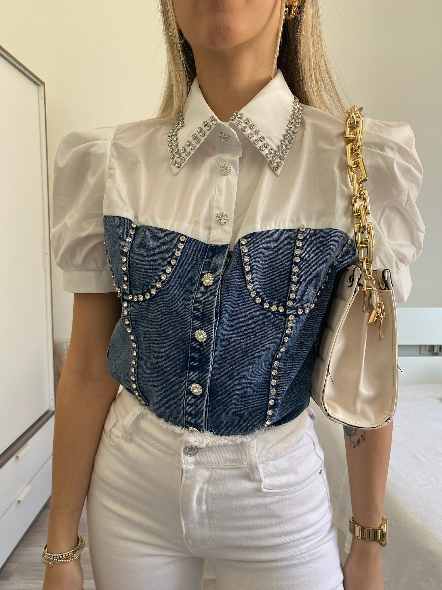 Camicia in jeans con strass - R.a. Boutique 