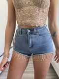 Short in jeans con frange in strass - R.a. Boutique 