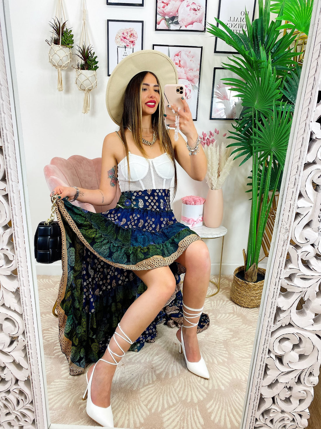 Gonna asimmetrica blu e verde - R.a. Boutique 