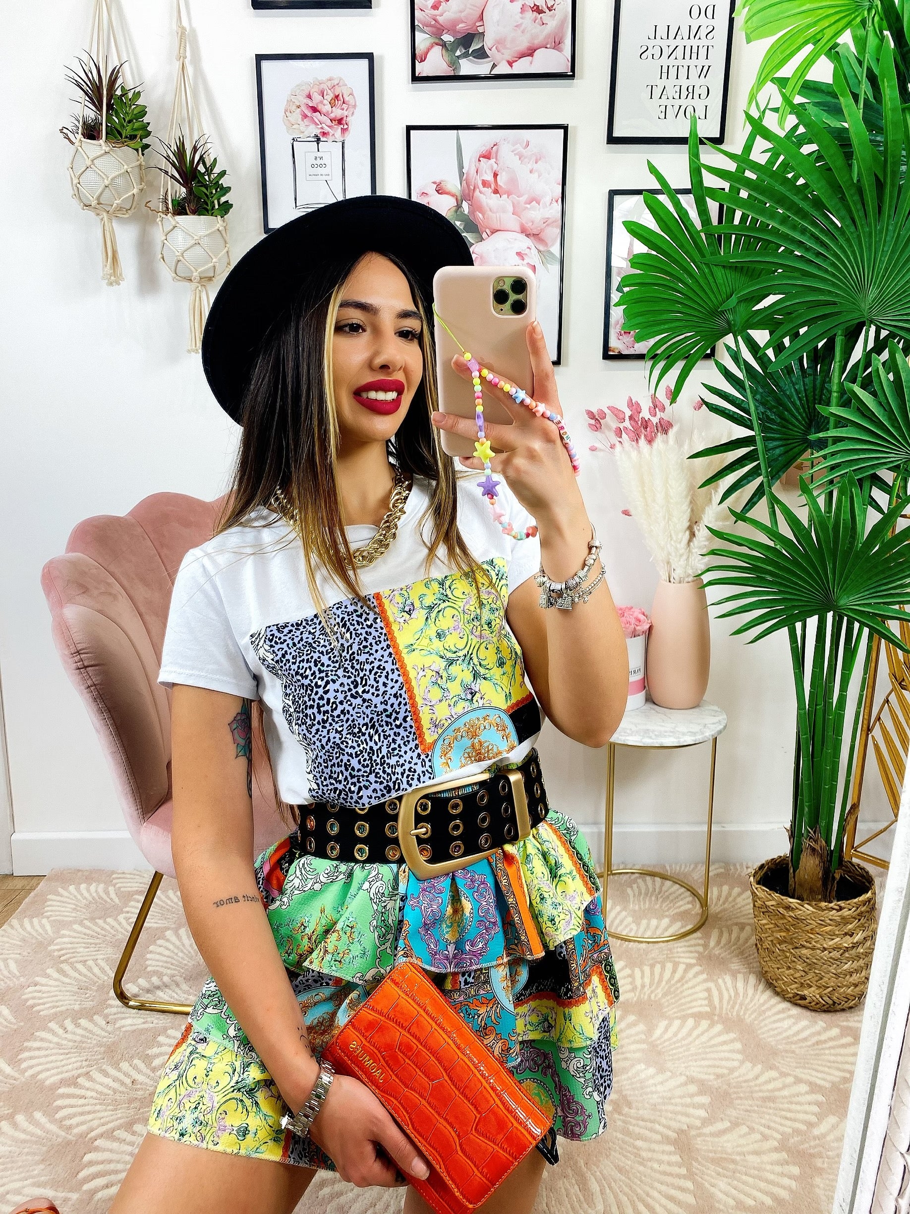 Completo etnico gonna e t-shirt base verde - R.a. Boutique 