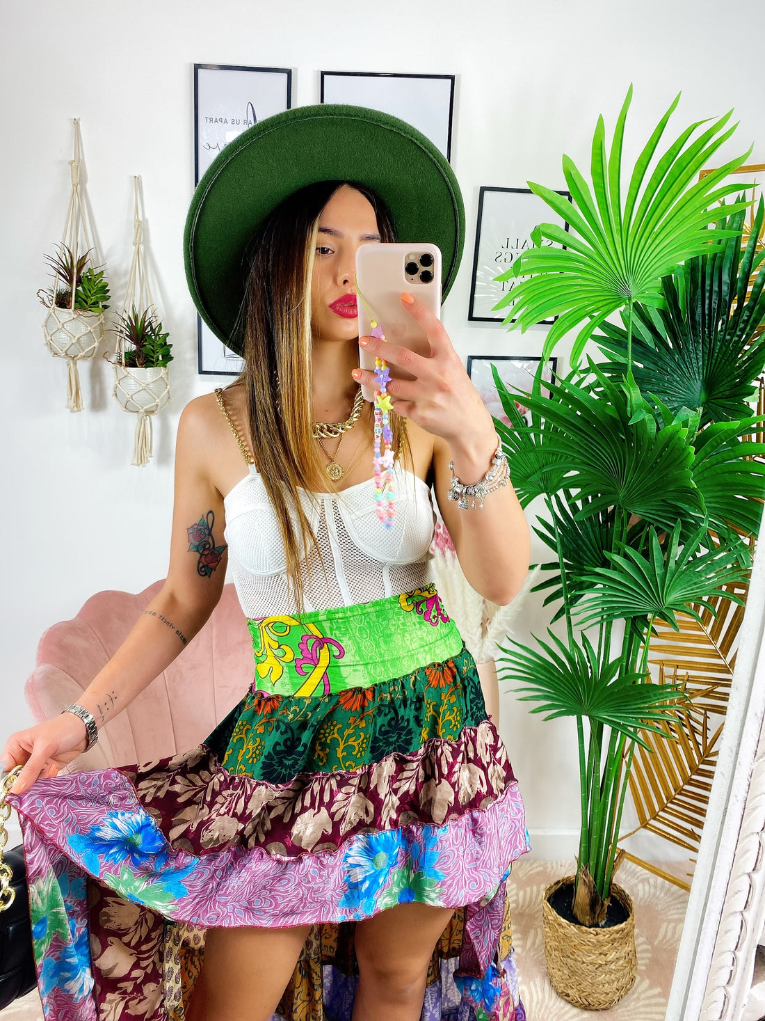 Gonna asimmetrica multicolor fascia verde - R.a. Boutique 