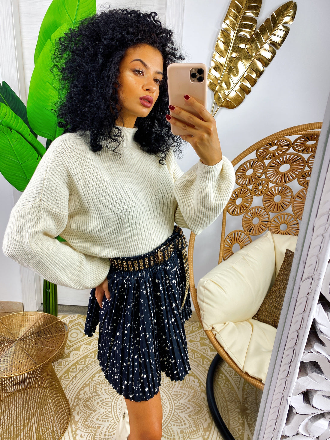 Maglione a collo alto manica ampia beige - R.a. Boutique 