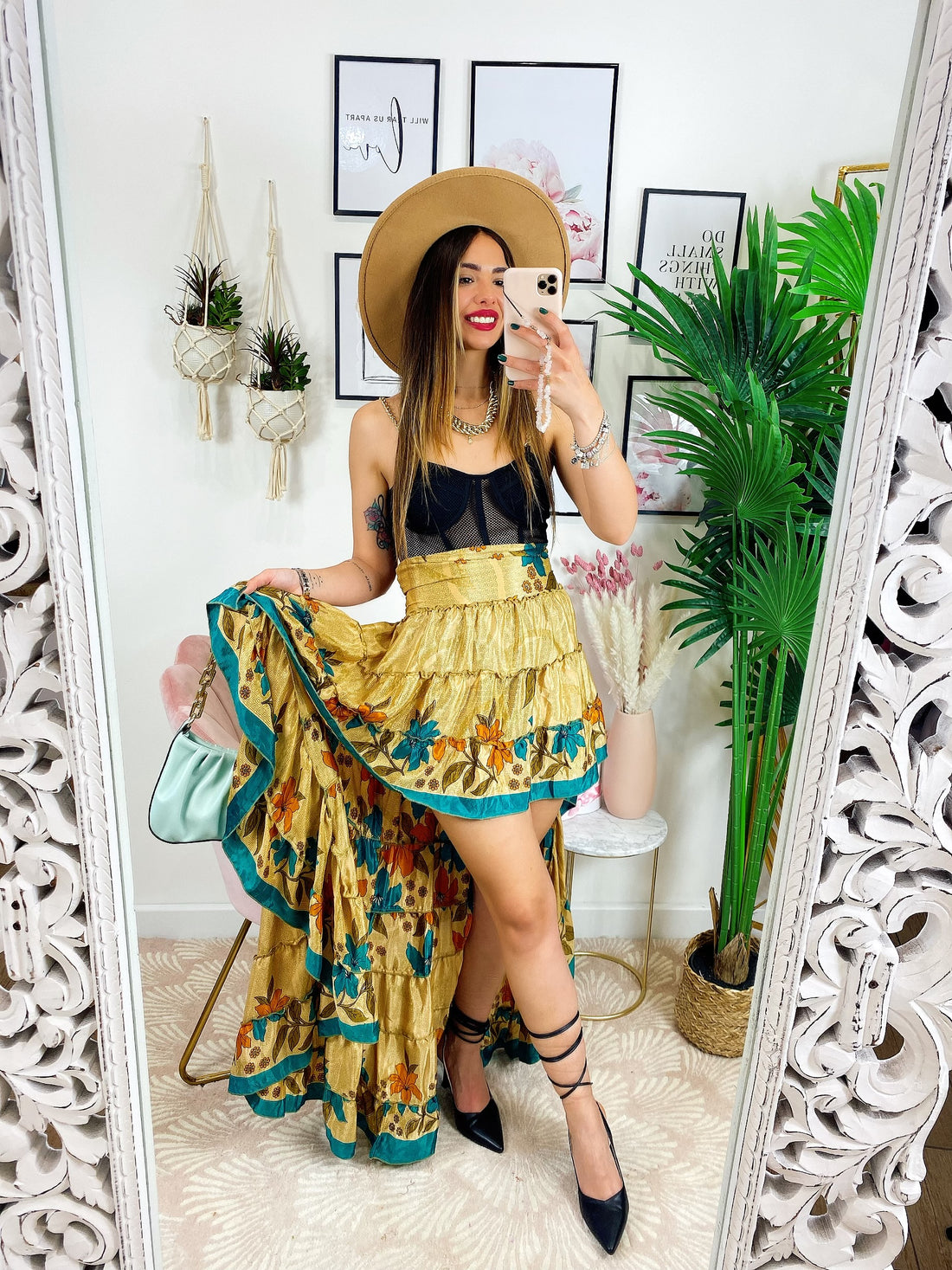 Gonna asimmetrica oro e Verdeacqua - R.a. Boutique 