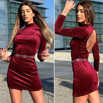 Abito schiena aperta glitter rosso - R.a. Boutique 