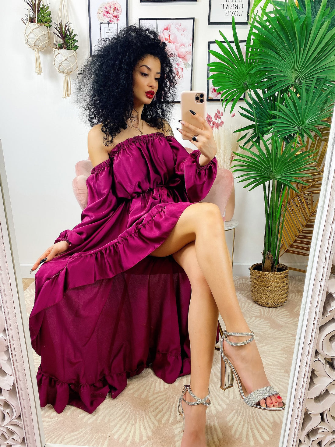 Abito in raso lungo con gonna corta davanti peonia - R.a. Boutique 