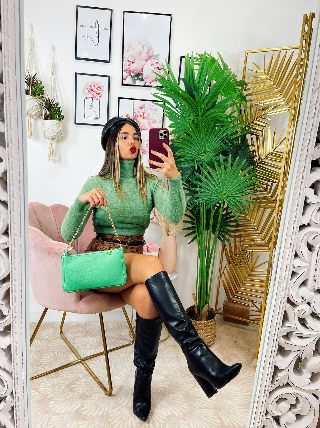 Maglioncino morbidissimo a collo alto verde - R.a. Boutique 