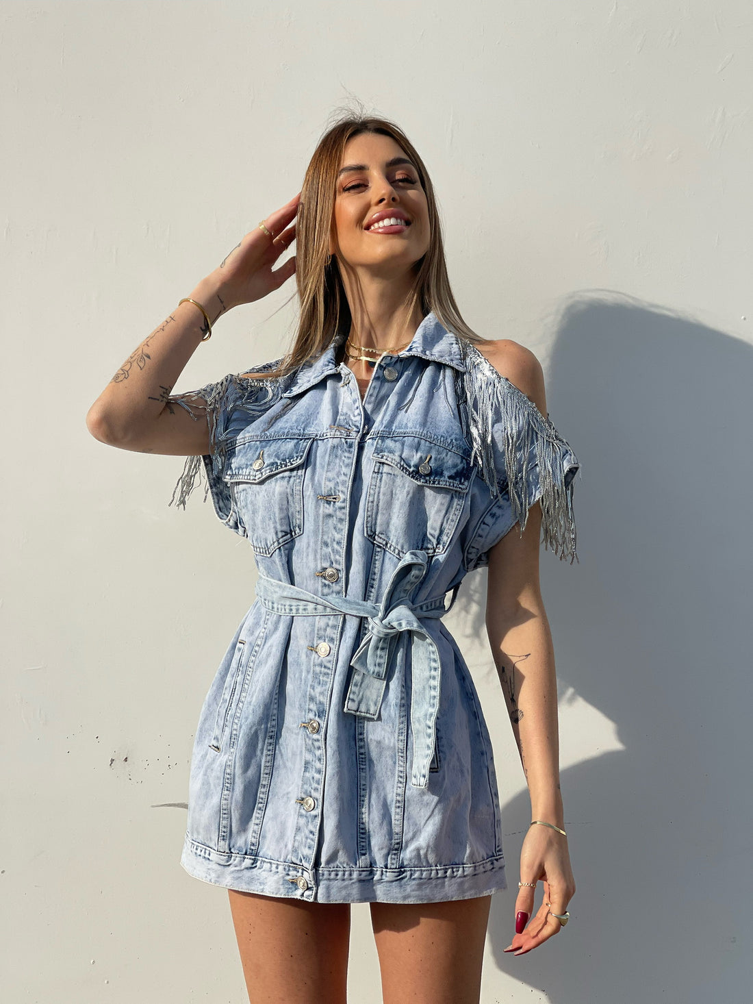 Abito in jeans con frange in paillettes - R.a. Boutique 