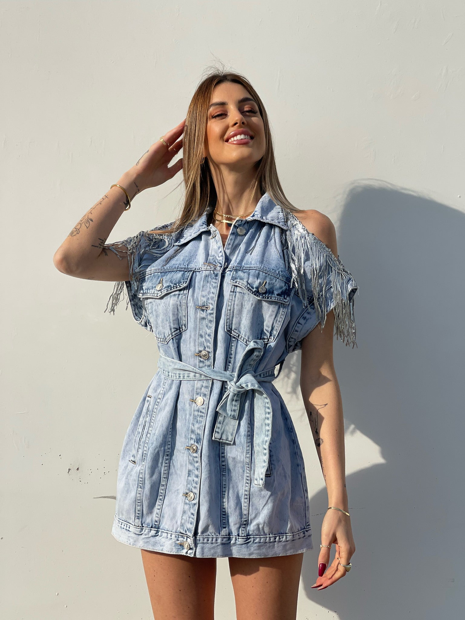 Abito in jeans con frange in paillettes - R.a. Boutique 