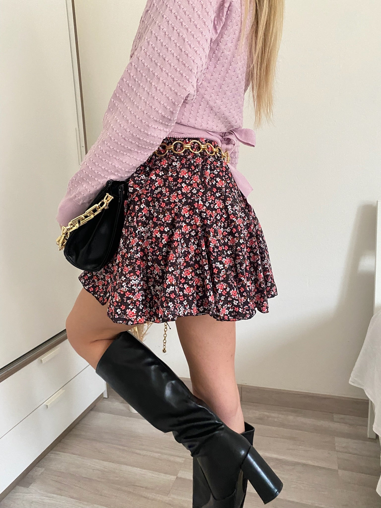 Gonna a ruota nera a fiorellini Rossi e bianchi - R.a. Boutique 