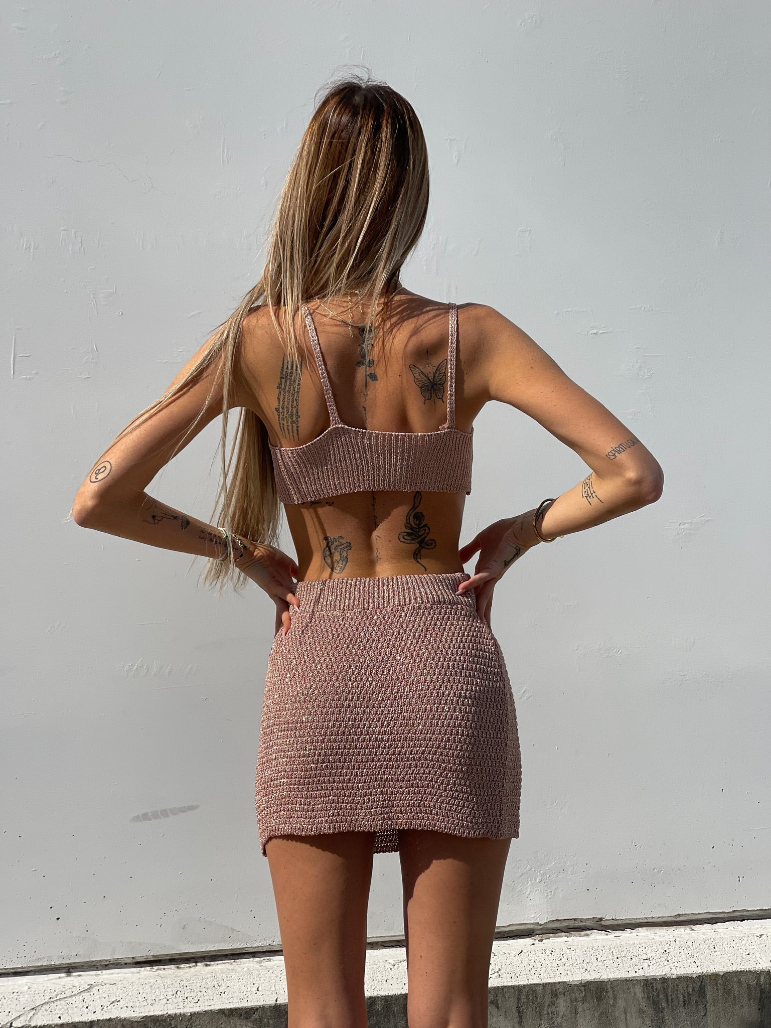 Completo top e gonna corta rosa gold - R.a. Boutique 