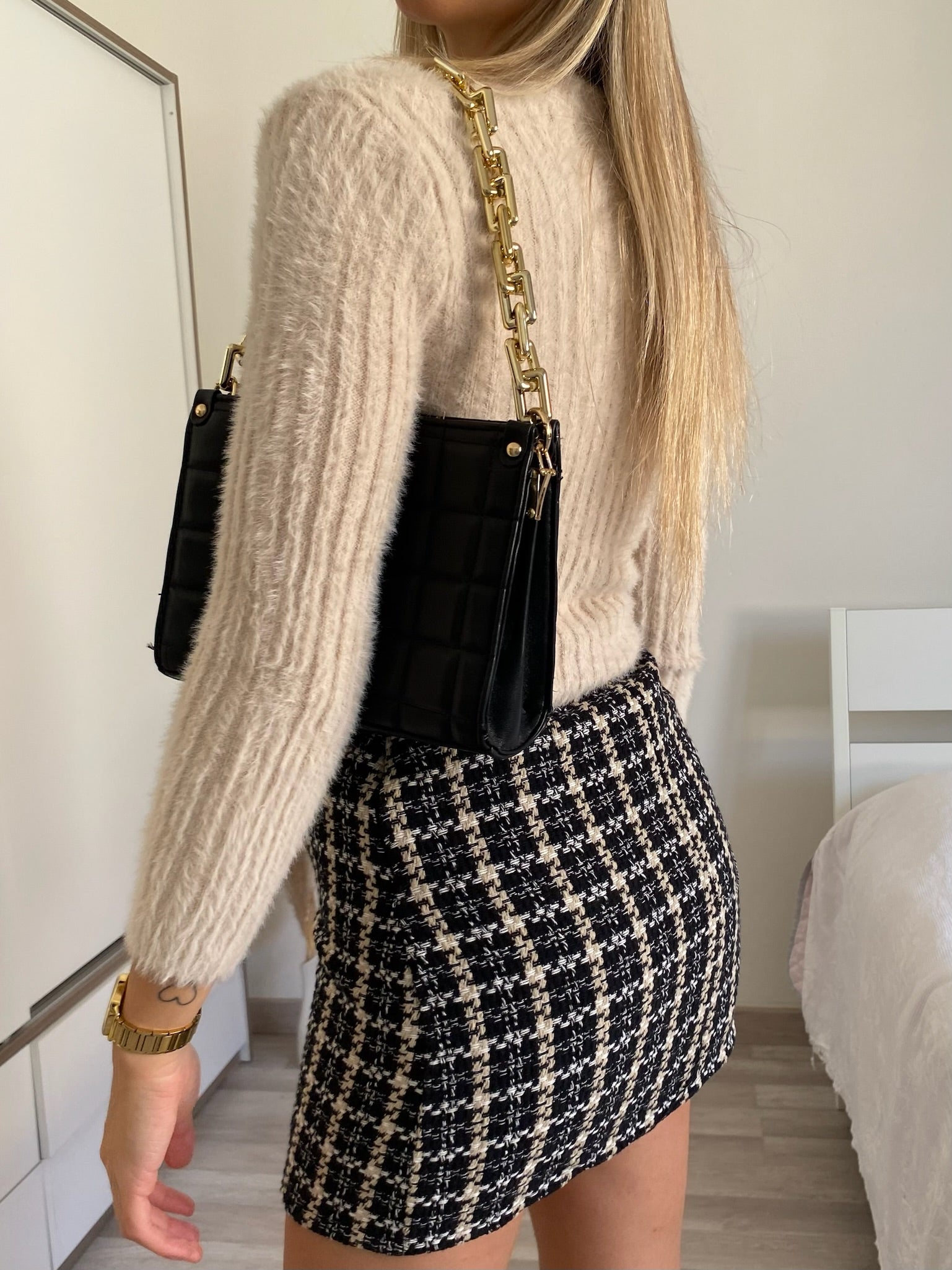 Gonna in tweed nero beige - R.a. Boutique 