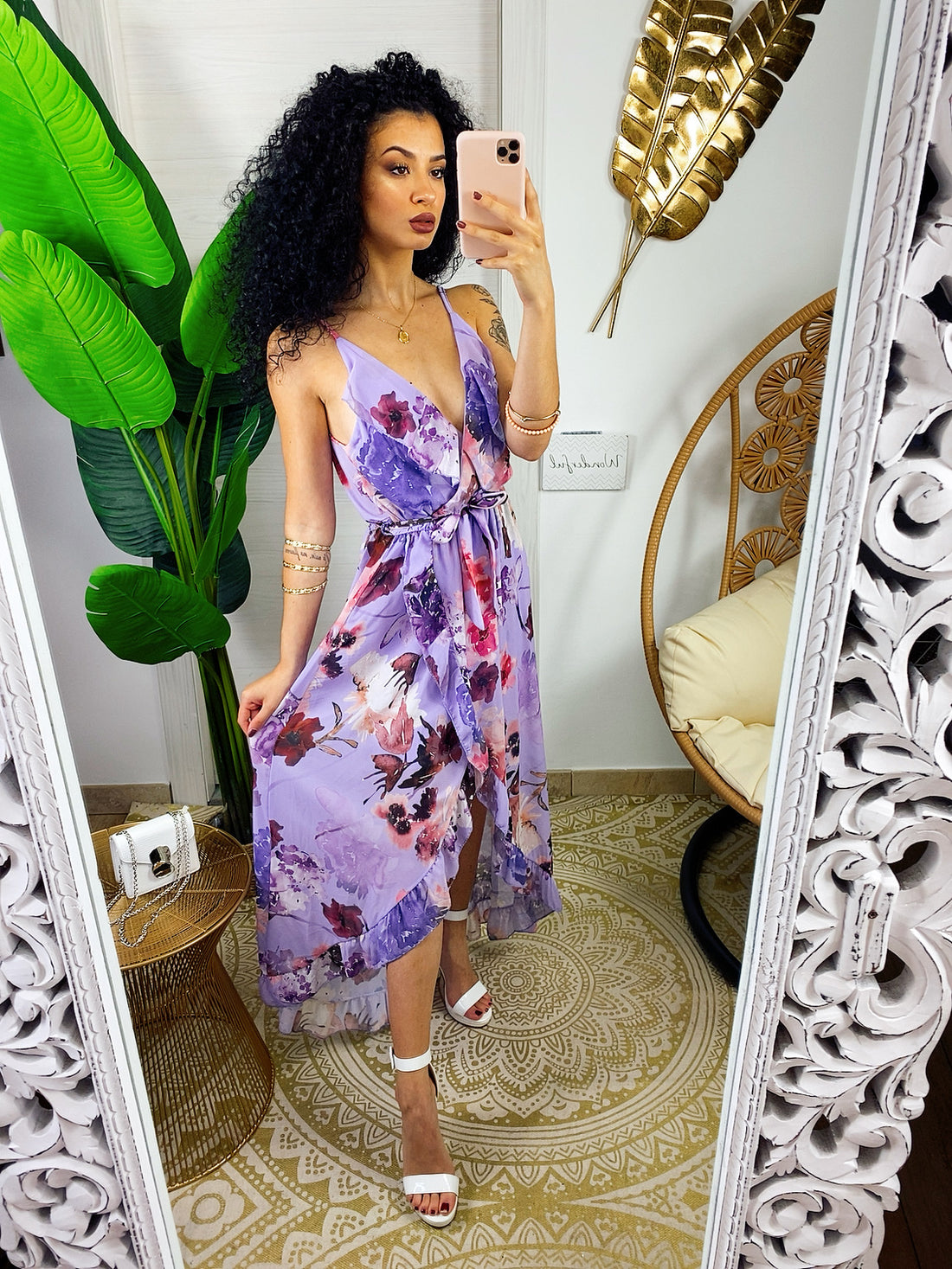 Abito con gonna asimmetrica e fiorellini lilla - R.a. Boutique 