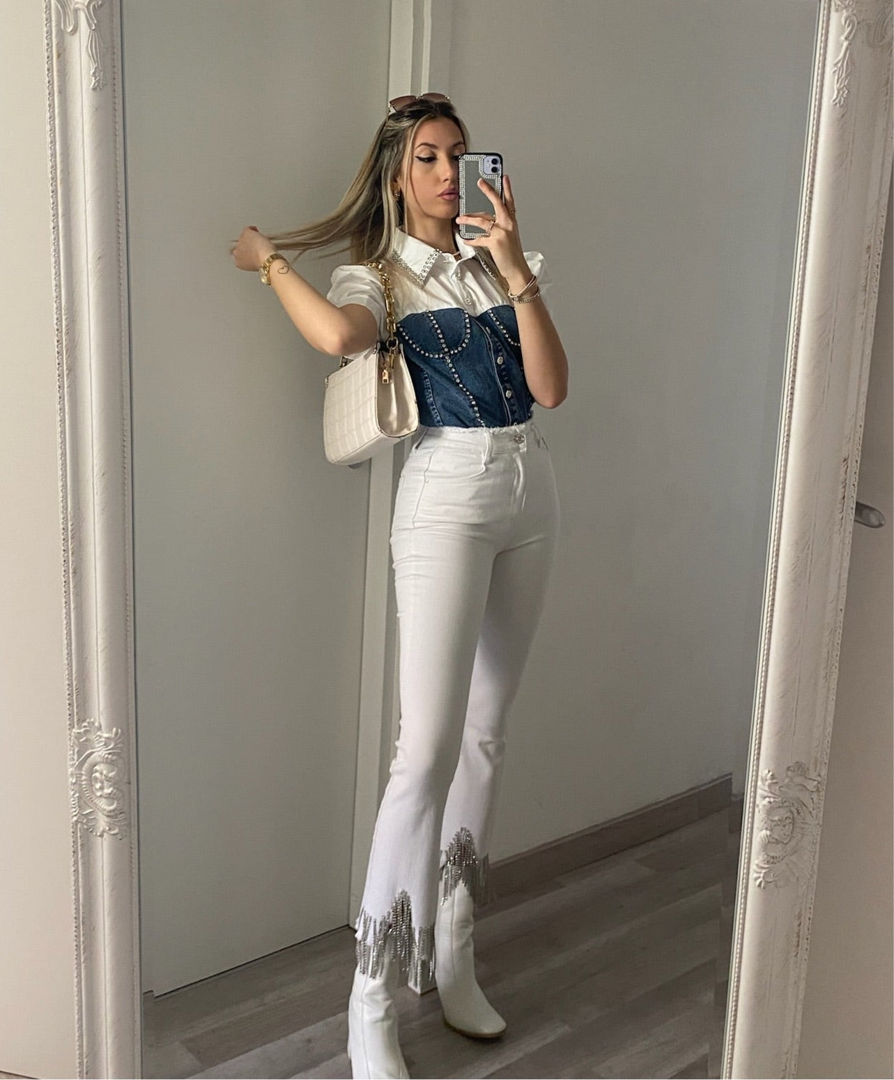 Camicia in jeans con strass - R.a. Boutique 