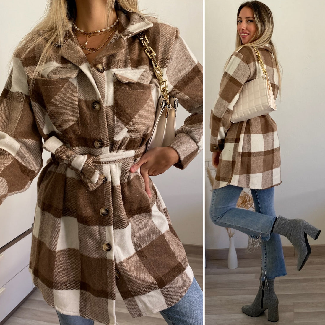 Giacca check choco nude - R.a. Boutique 