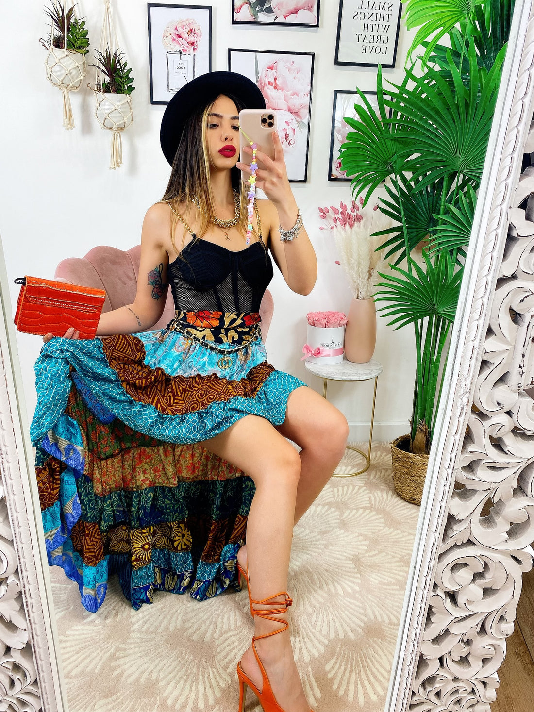 Gonna asimmetrica azzurra e Camel - R.a. Boutique 