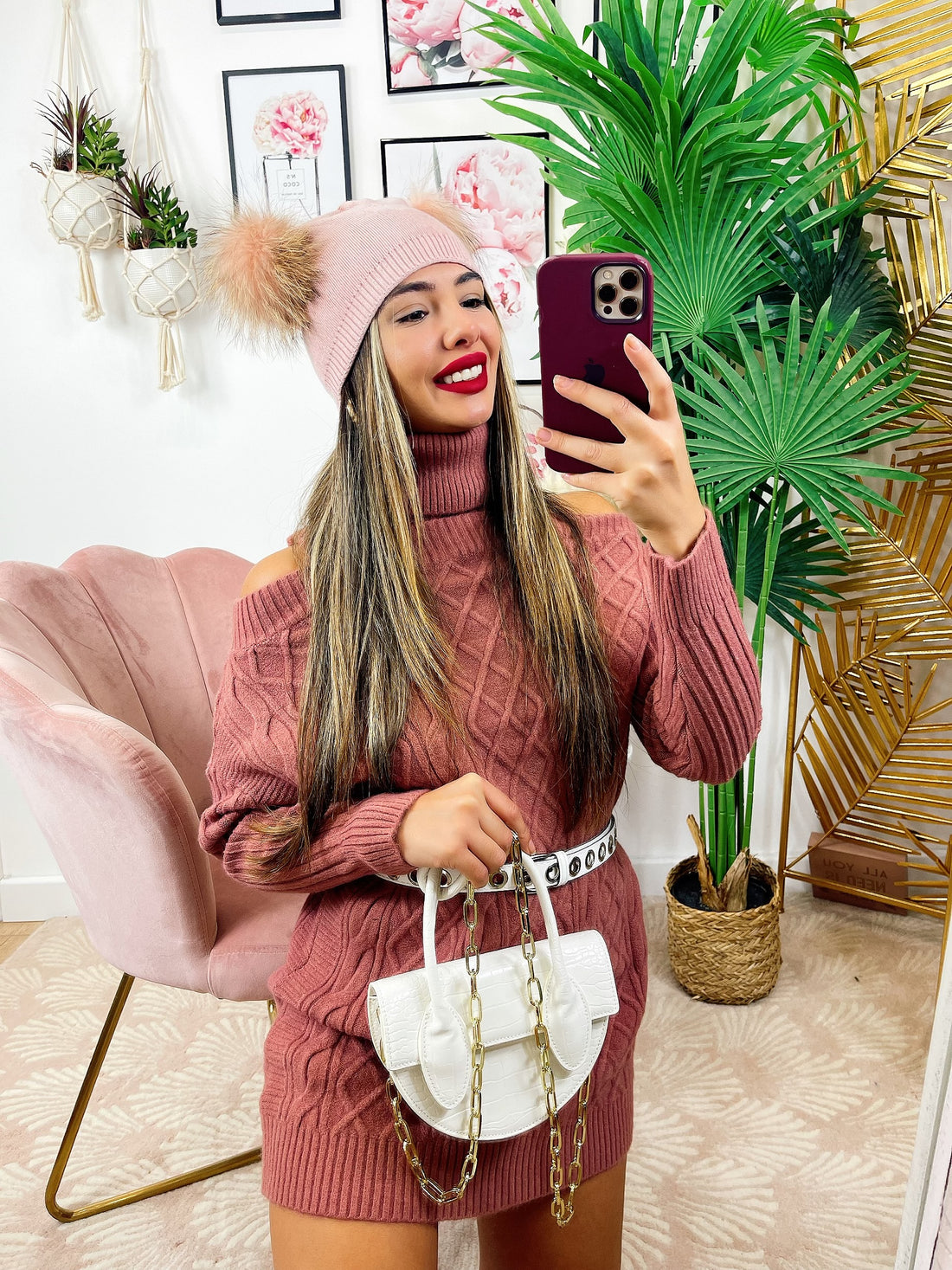 Maxi maglia a collo alto rosa - R.a. Boutique 