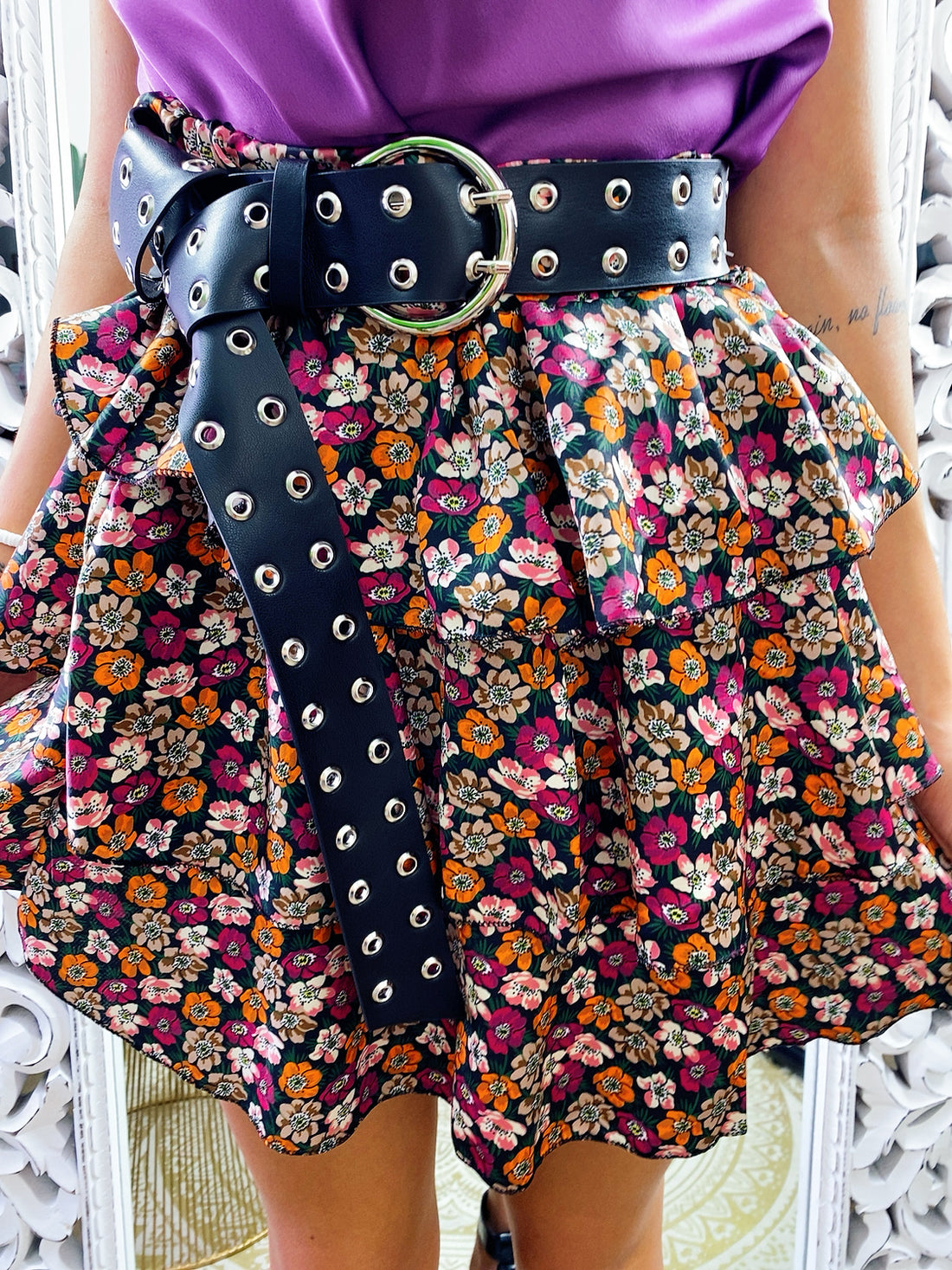 Gonna a balze con fiori Fuxia - R.a. Boutique 