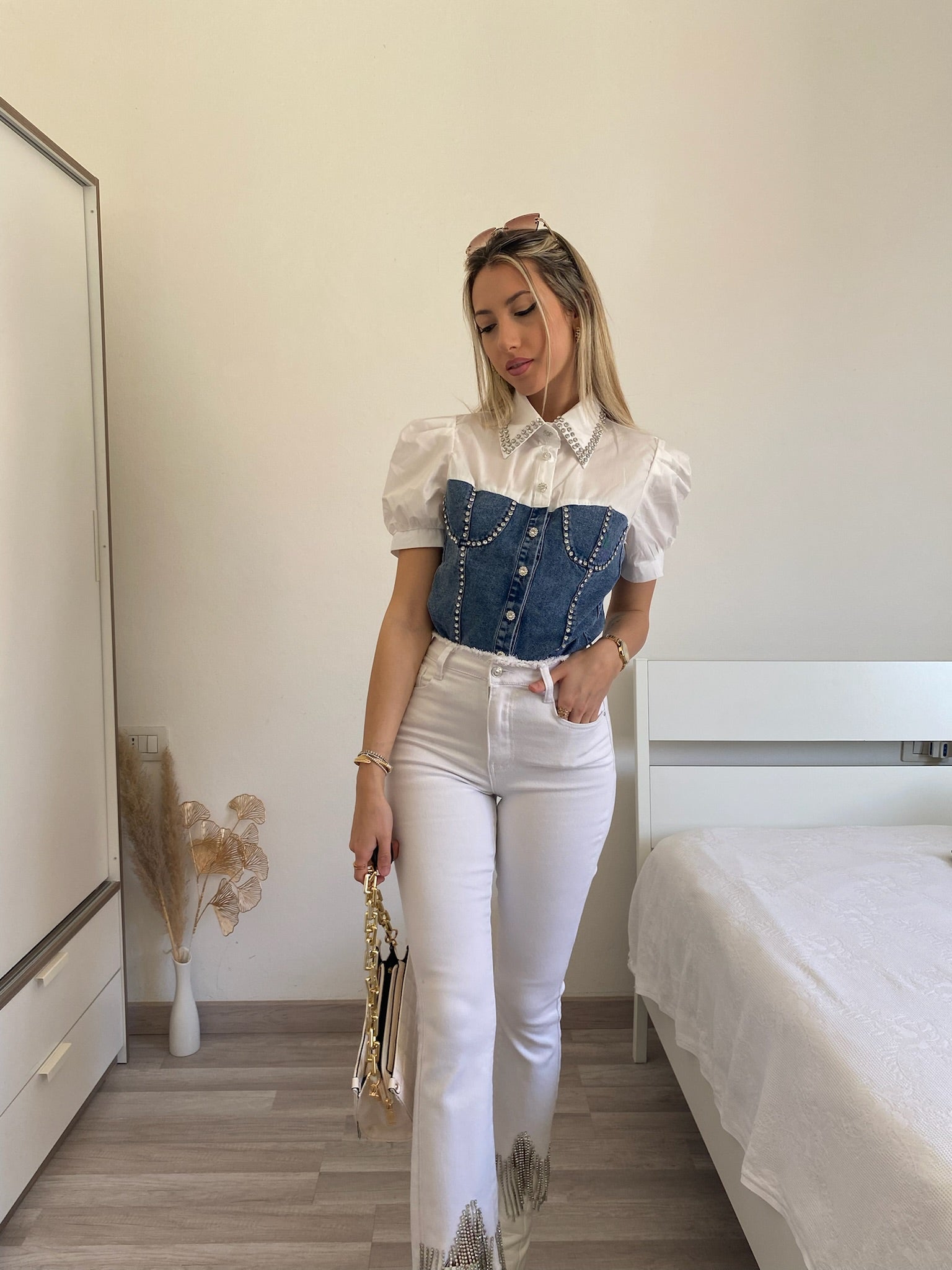 Camicia in jeans con strass - R.a. Boutique 