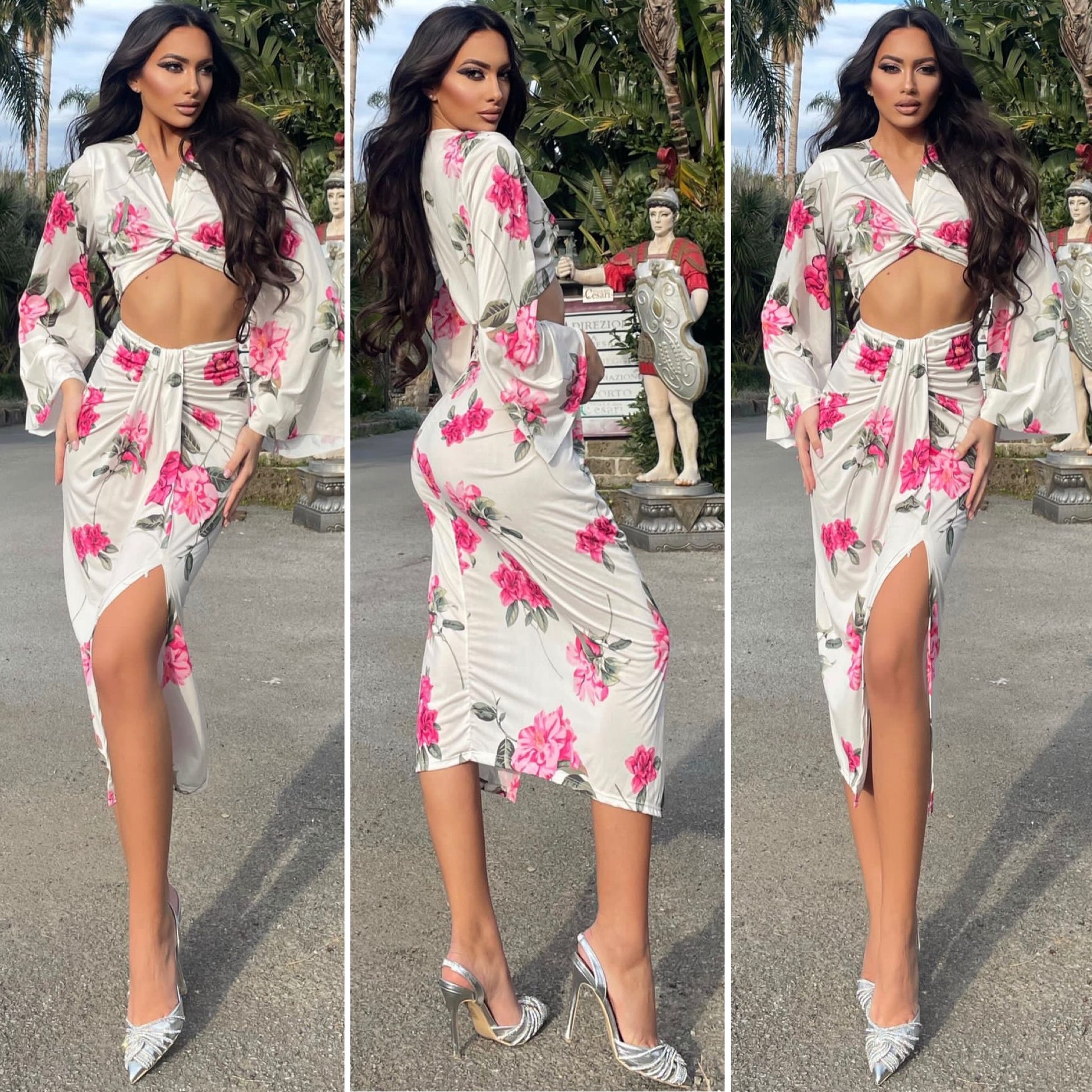 Completo top e gonna con fiori - R.a. Boutique 