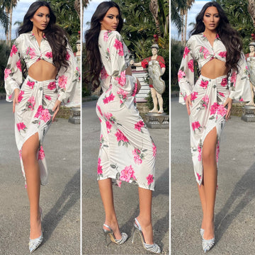 Completo top e gonna con fiori - R.a. Boutique 