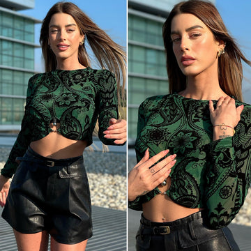 Top verde ricami nero - R.a. Boutique 