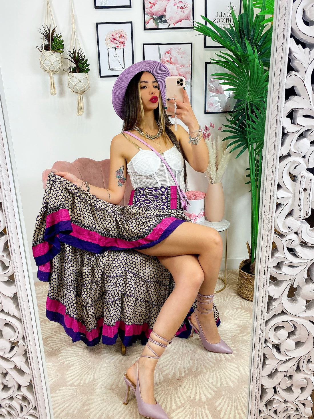 Gonna asimmetrica riga Fuxia e viola - R.a. Boutique 