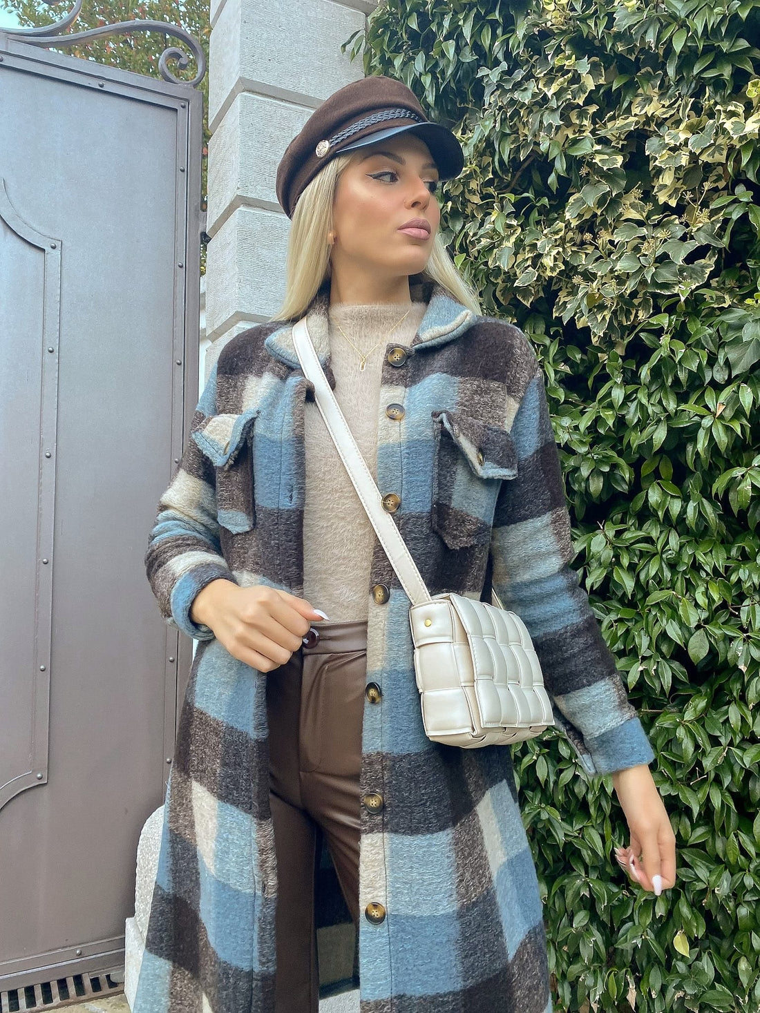 Maxi camicione a quadri nero e celeste - R.a. Boutique 