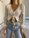 Maglia crop con piume bianco - R.a. Boutique 