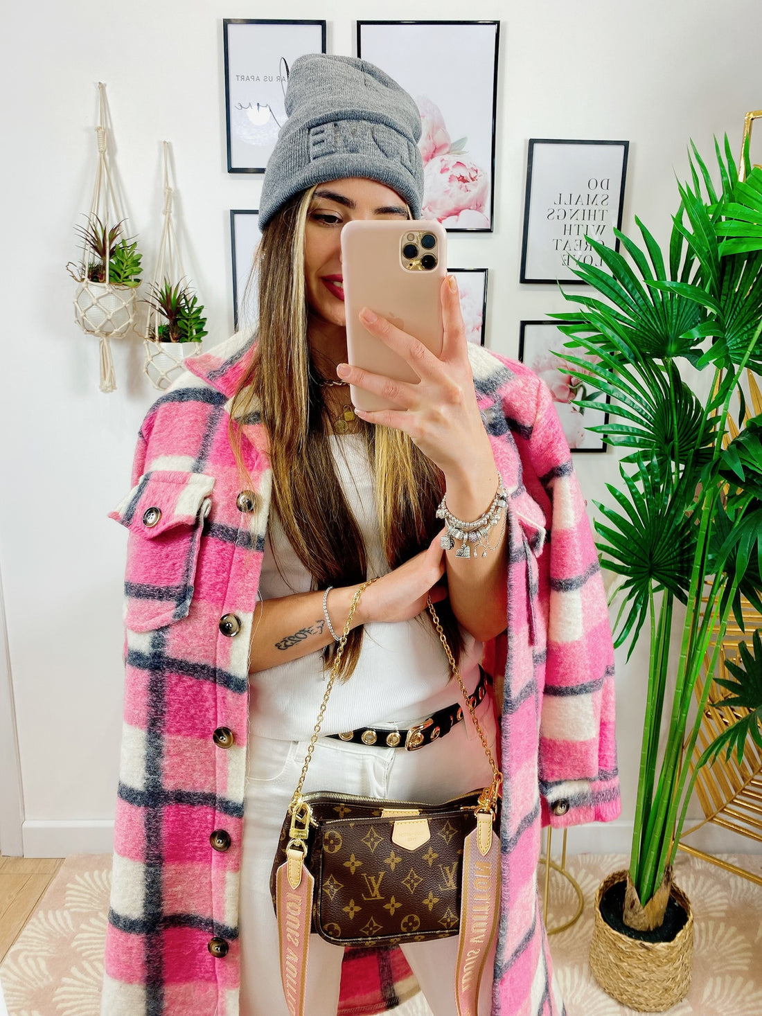 Giacca a quadri lunga Rosa - R.a. Boutique 